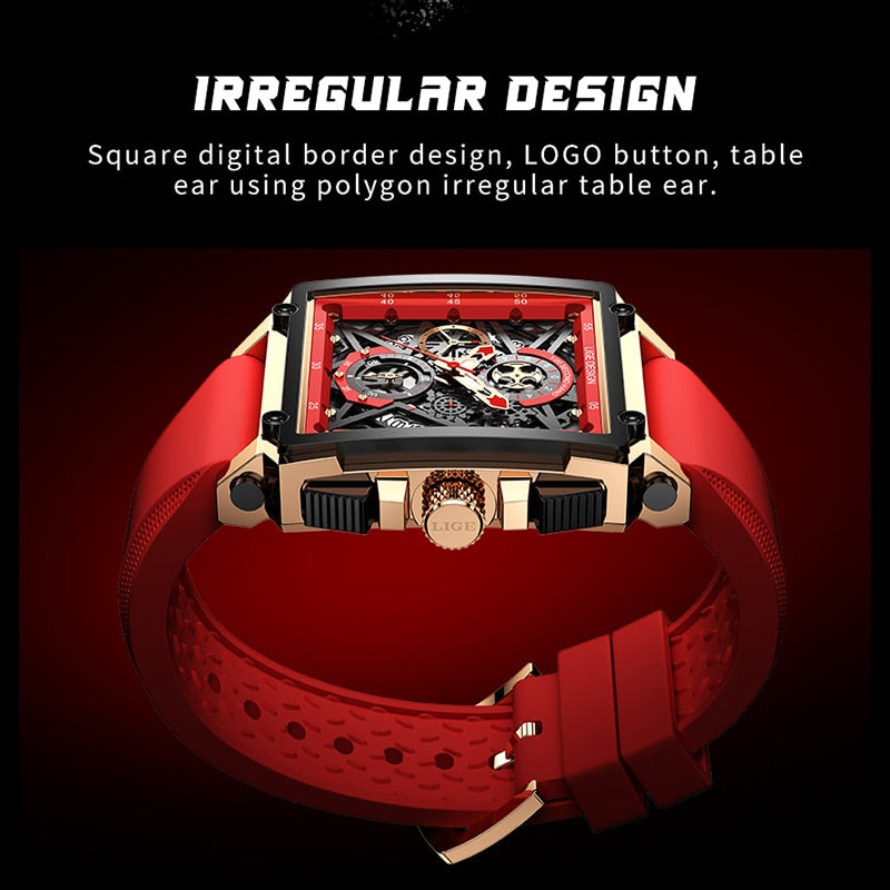 New LIGE Top Brand Luxury Hollow Square Sport Watch