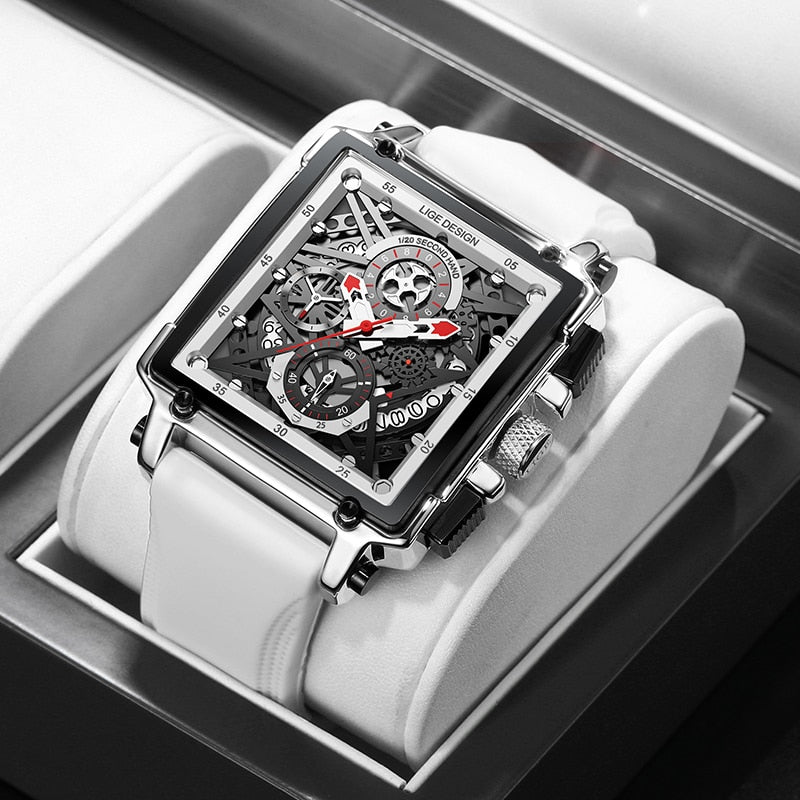 New LIGE Top Brand Luxury Hollow Square Sport Watch