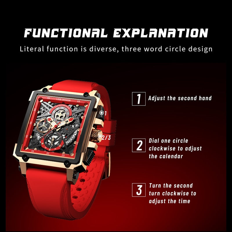 New LIGE Top Brand Luxury Hollow Square Sport Watch