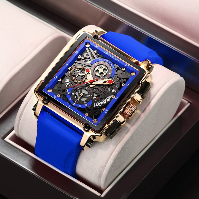 New LIGE Top Brand Luxury Hollow Square Sport Watch