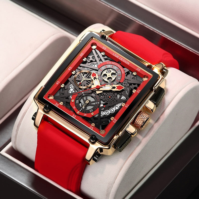 New LIGE Top Brand Luxury Hollow Square Sport Watch